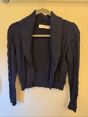 sparrow Navy Cable-Pattern Open-Front Shawl Cardigan